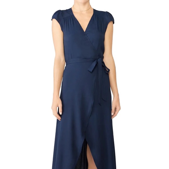 Reformation Chamomile Wrap Dress in Navy - Picture 4 of 7